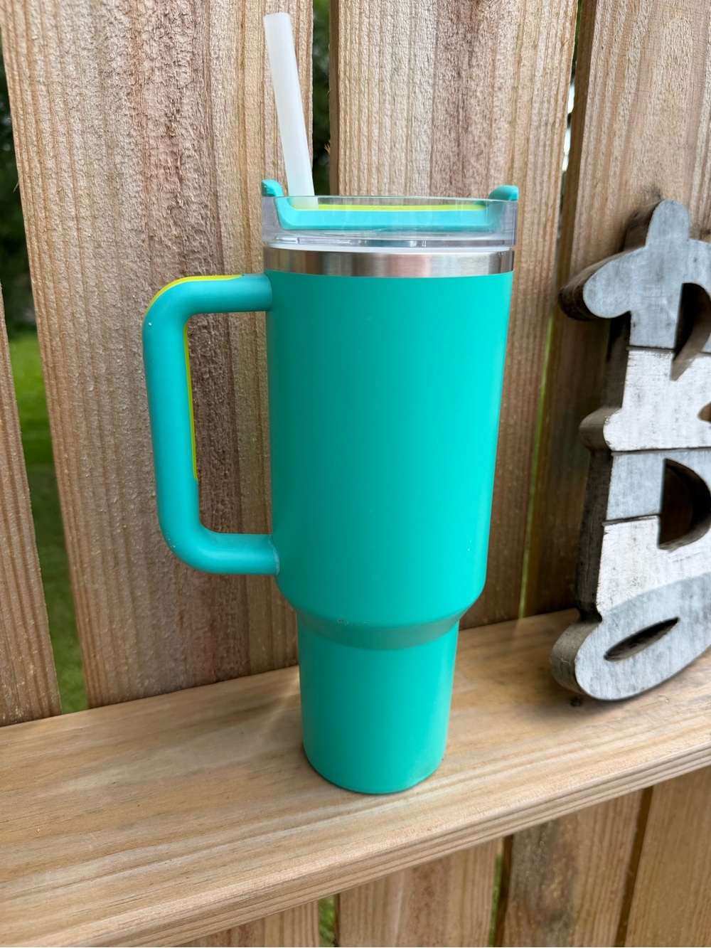 STANLEY Quencher 40oz Travel Tumbler Cup Teal and Lime Lid Make OFFER - Picture 4 of 14